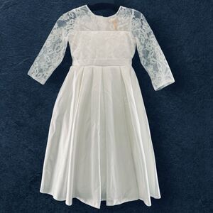 Girls White Elegant Special Occasion Satin and Lace Dress by Tulleen Size 8Y